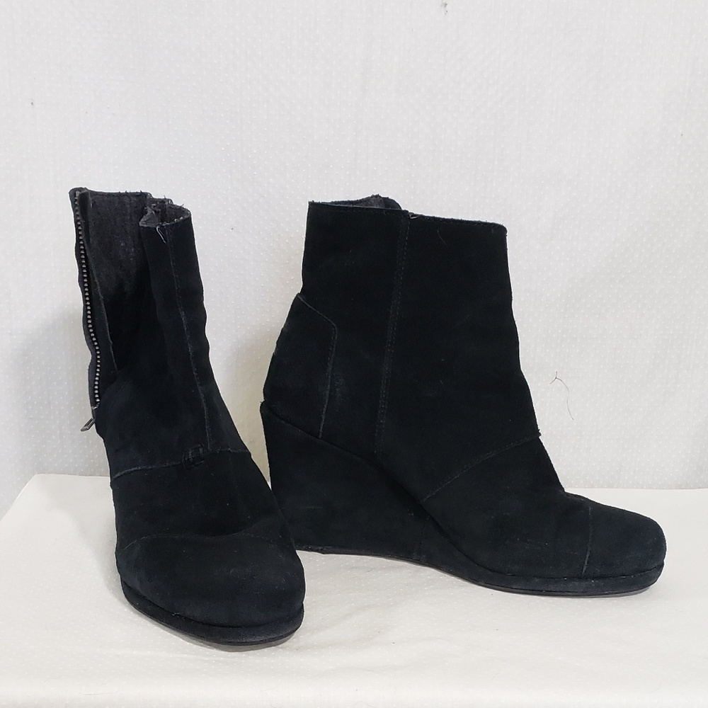 Black suede Toms wedge booties